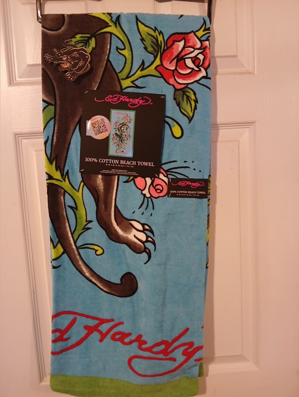 Ed Hardy NWT Panther Blue 6ft Beach Towel